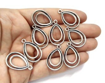 10 Oval charms Antique silver plated charms 27x17mm HNF774