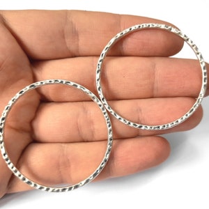 2 Pieces Hammered round circle findings Antique silver plated hoops 43mm HNF161