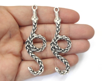 2 Snake charms animal charms Antique silver plated charms 68x21mm HNF957