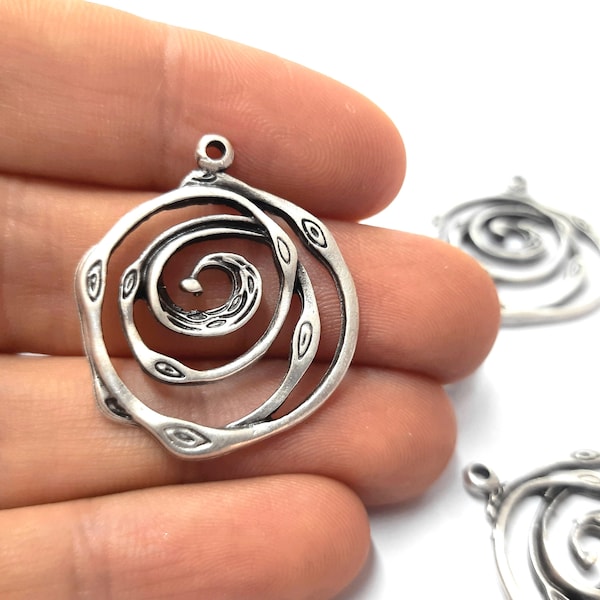 2 Swirl charms 32x28mm Antique silver plated charms HNF355