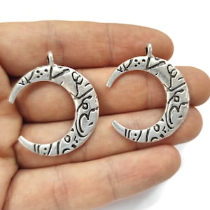 2 Crescent moon charms Antique silver plated charms 37x31mm HNF752