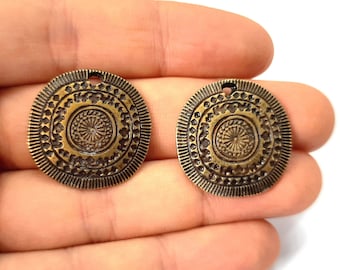2 Ethnic charms Antique bronze plated charms 25mm HNF409