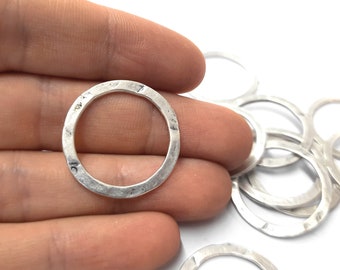 10 Hammered circle round charms hoops connector Antique silver plated charms 27mm HNF342