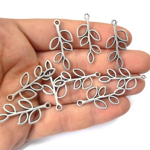10 Leaf branch leaves charms Antique silver plated charms 33x15mm HNF636