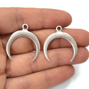 2 Moon Crescent charms Antique silver plated charms 30x27mm HNF605