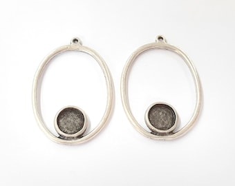 2 pieces Oval pendant blank bezel Antique silver plated pendant 44x30mm (10mm Blank) HNF204