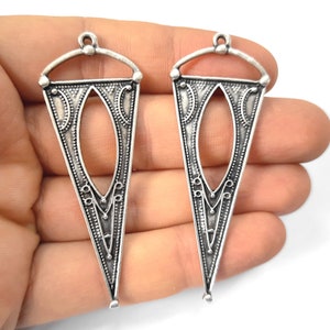 2 Triangle charms Antique silver plated charms 63x24mm HNF376