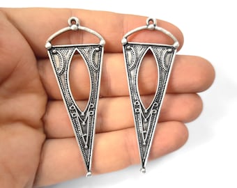 2 Triangle charms Antique silver plated charms 63x24mm HNF376