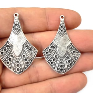 2 Ethnic silver charms Antique silver plated charms 42x27mm HNF461