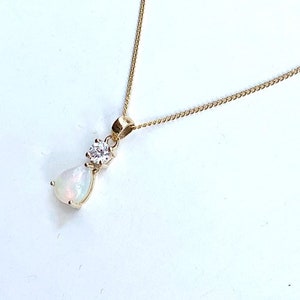 Solid 9ct Yellow Gold Genuine Opal, Cubic Zirconia, Opal Pendant | Real Teardrop Opal | Opal Pendant | Opal Jewellery | Bridal Jewelry