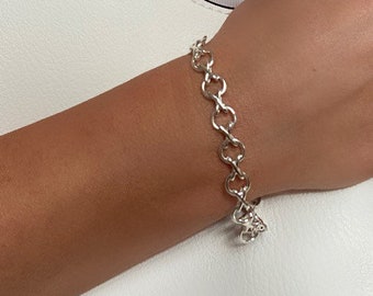 Silver Hugs and Kisses Bracelet, Gift For Her, Handmade Thick Solid Bracelet , Chunky Bracelet, Chunky Jewelry, Solid Link Bracelet