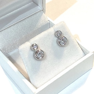 Solid Silver Double Cubic Zirconia Diamond Appearance Earring, Pure Silver Earring, Simulated Earring, Gift For Her | Classic Stud | Prom