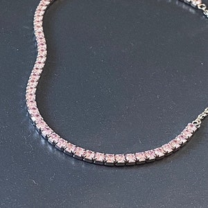 Tennisarmband roze saffier, gesimuleerde roze saffieren, massief sterlingzilver, verstelbaar koordarmband, geboortesteen september