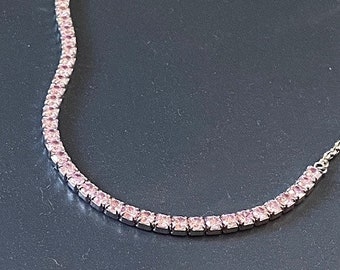 Pink Sapphire Tennis Bracelet, Simulated Pink Sapphires, Solid Sterling Silver, Adjustable Drawstring Bracelet, September Birthstone Gift