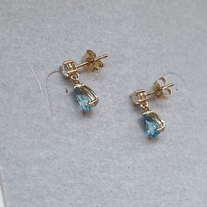 massiv 9 Karat Gelbgold Blautopas & Diamant schillernde Zirkonia mit Topas Tropfen | Echter Topas | Tropfen Ohrringe | Brautschmuck, Dezember