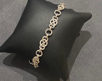 Massives Silber handgemachtes klobiges Armband, keltisches Design, 925er Silber starke Armbänder, Damen Armband, mittelschweres gemustertes Gliederarmband