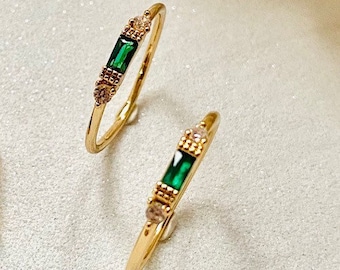 Emerald Green, Gold Plated Dainty Green Cubic Zirconia Ring, Stacking Ring, Thin Ring, Fine Delicate Dainty Ring,  Emerald Ring, Gift