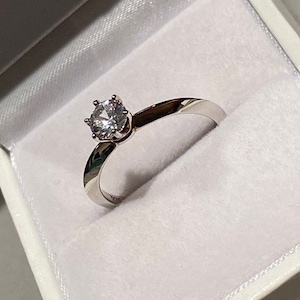 Rhodium Plated Solitaire Round Brilliant Cut Ring, Occasion Ring, 925 Sterling Silver, Engagement, Stunning | Wedding Ring