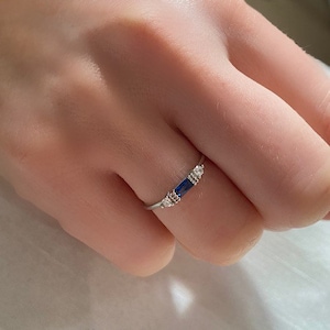 Blue Sapphire Silver Dainty Cubic Zirconia Ring, Blue Sapphire CZ Ring, September Birthstone Crystal | Dainty Ring  | Thin Skinny Ring |