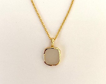 Natural Moonstone Necklace,  Small Square Irregular Pendant | Healing Crystal | June Birthstone | Hormone Balance Restore | 18ct Gold on 925