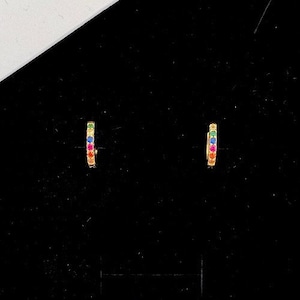 Rainbow Huggie Earring, Midi, Gold 14ct Rainbow Hoops, Stunning Multicoloured Zircon, Crystal Hoops | Micro Hoops | Ear stack | Gem Hoops
