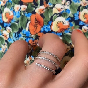 Wunderschöner Spiral Zirkonia Wickel Silber Ring, Dreireihig Ring, Platin plattiert auf 925 Silber, Twist Silber Ring, Wraparound Ring, Zierliche Wickelring