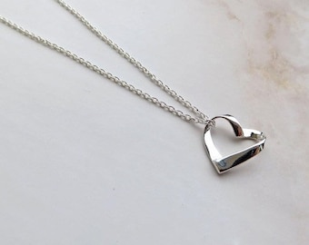 Open Heart Necklace  | Heart Jewelry | Love  | Mothers Day | Minimalist Heart Necklace | Silver Plain Heart | Mom Daughter Gift, Love Gift