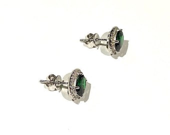 Silver Emerald Green & White Oval Cluster Studs | Emerald jewelry | Green Earrings | Cluster Earrings | Special Occasion | Gift | Emerald