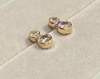 Solid 9ct Yellow Gold Double Cubic Zirconia Diamond Appearance Earring, Pure Gold Earring, Simulated Diamond Earring, Classic Jewellery