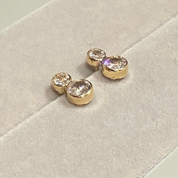 Solid 9ct Yellow Gold Double Cubic Zirconia Diamond Appearance Earring, Pure Gold Earring, Simulated Diamond Earring, Classic Jewellery