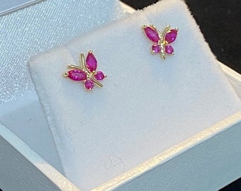 9ct Solid Gold Pink Genuine Ruby Butterfly Earrings | Butterfly Jewelry | Pink Earrings| Gift For Her | Ruby Stud | Ruby Wedding Anniversary