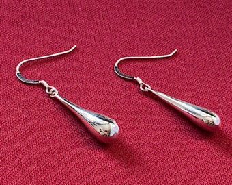 Sterling Silver Teardrop Smooth Plain Stylish Liquid Hook Earrings, Fashion Long Dropper, Smooth Teardrop Handmade Design, Teardrop Earrings