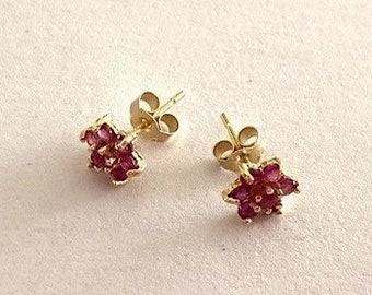 May include: A pair of gold star-shaped earrings with red ruby stones.