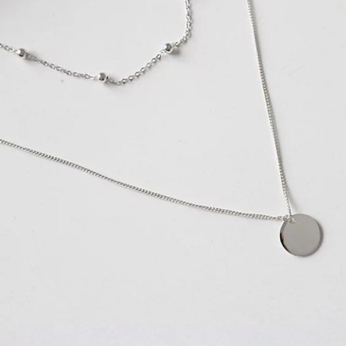Sterling Silver Coin Pendant Necklace Double Row Layering Etsy