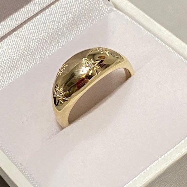 Sterne gewölbten Goldring mit Zirkonia, Gypsy Stern Goldring, Imitation Diamant Gypsy Ring, viktorianischer Stil Ring, breiter gewölbter Goldring,