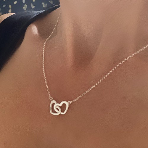Silver Double Heart Necklace Heart Jewelry Silver Entwined Heart Necklace Mothers Day Two Minimalist Hearts Mom Daughter Gift Etsy