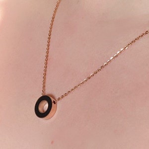 Black Onyx Rose Gold Necklace, Circle Pendant, Gift, Infinity Necklace, Black Onyx Pendant  | Rose Gold Open Hoop Pendant | Black Pendant