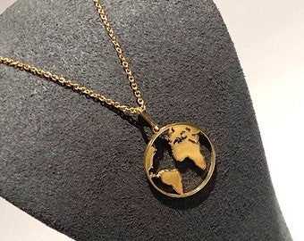 Gold on Silver Globe, World Necklace  | Earth Jewelry | Zodiac Jewelry  | Gift | Boho Jewelry | Gold Globe Pendant | Charm | Planet