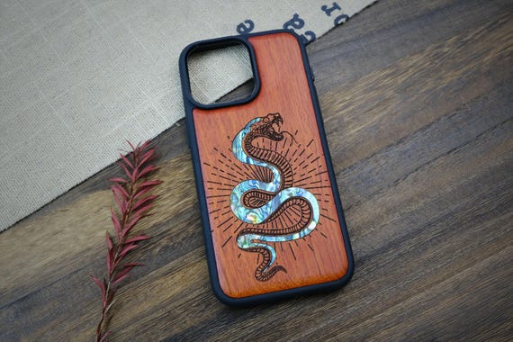 Viper's Coil Art, Hand-Inlaid Wood & Mother of Pearl Case - Artisanal Cover for iPhone, Galaxy and Pixel