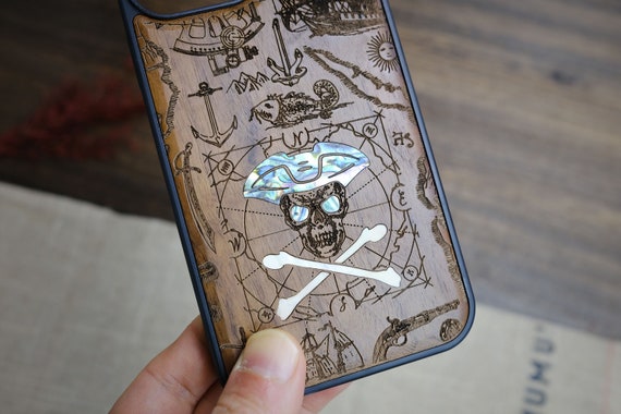 Seafarer's Chronicle: The Pirate's Legacy, Hand-Inlaid Wood & Mother of Pearl Case - Artisanal Cover for iPhone, Galaxy and Pixel