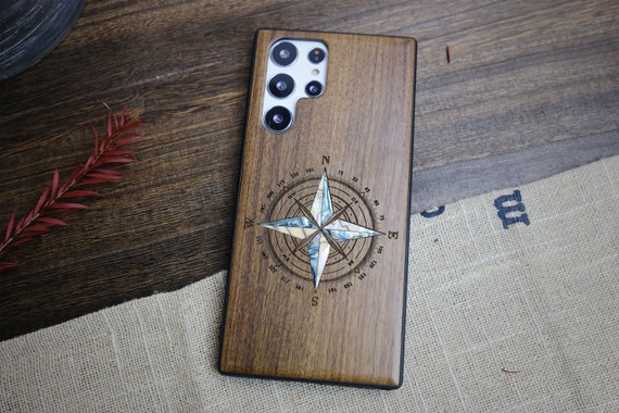 True North: The Detailed Compass Rose, Hand-Inlaid Wood & Mother of Pearl Case - Artisanal Cover for iPhone, Galaxy and Pixel