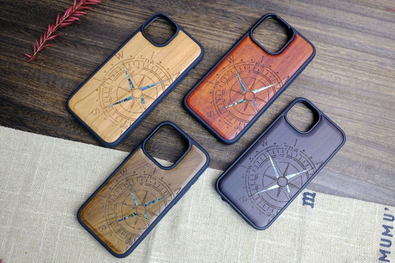 Voyage Uncharted: The Incomplete Compass, Hand-Inlaid Wood & Mother of Pearl Case - Artisanal Cover for iPhone, Galaxy and Pixel