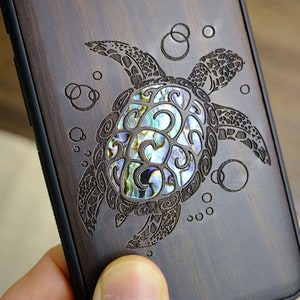 Pacific Voyager: The Maori Turtle, Hand-Inlaid Wood & Mother of Pearl Case - Artisanal Cover for iPhone, Galaxy and Pixel