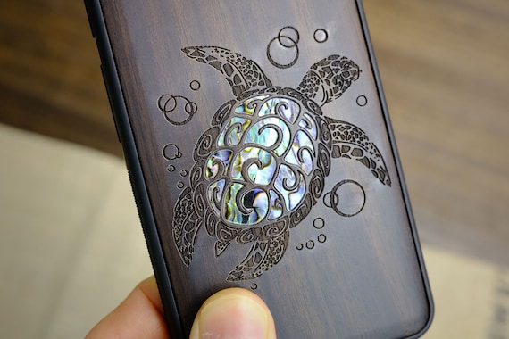 Pacific Voyager: The Maori Turtle, Hand-Inlaid Wood & Mother of Pearl Case - Artisanal Cover for iPhone, Galaxy and Pixel