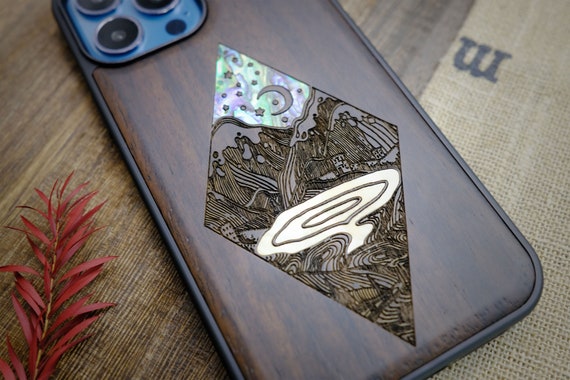 Nightscape: A Glimpse into the Starlit Wilderness, Hand-Inlaid Wood & Mother of Pearl Case - Artisanal Cover for iPhone, Galaxy and Pixel