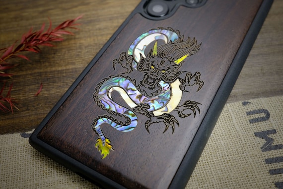 The Oriental Dragon, Hand-Inlaid Wood & Mother of Pearl Case - Artisanal Cover for iPhone, Galaxy and Pixel