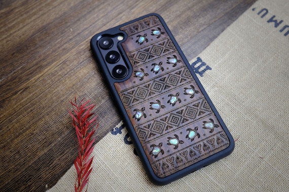 Ancient Echoes: The Aztec Sea Turtle, Hand-Inlaid Wood & Mother of Pearl Case - Artisanal Cover for iPhone, Galaxy and Pixel