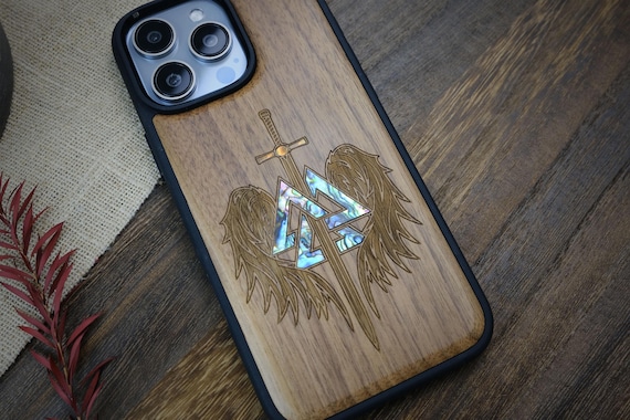 Wings of Valor Essence Art, Hand-Inlaid Wood & Mother of Pearl Case - Artisanal Cover for iPhone, Galaxy and Pixel