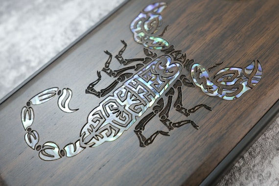 Desert Spirit: The Tribal Scorpion, Hand-Inlaid Wood & Mother of Pearl Case - Artisanal Cover for iPhone, Galaxy and Pixel