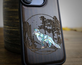 The Enchanting Fox: A Journey Through the Forest, Hand-Inlaid Wood & Mother of Pearl Case - Artisanal Cover for iPhone, Galaxy and Pixel